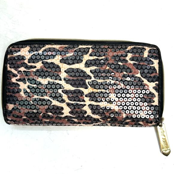 Betsey Johnson Leopard Sequin Zip Around Wallet - Picture 4 of 7